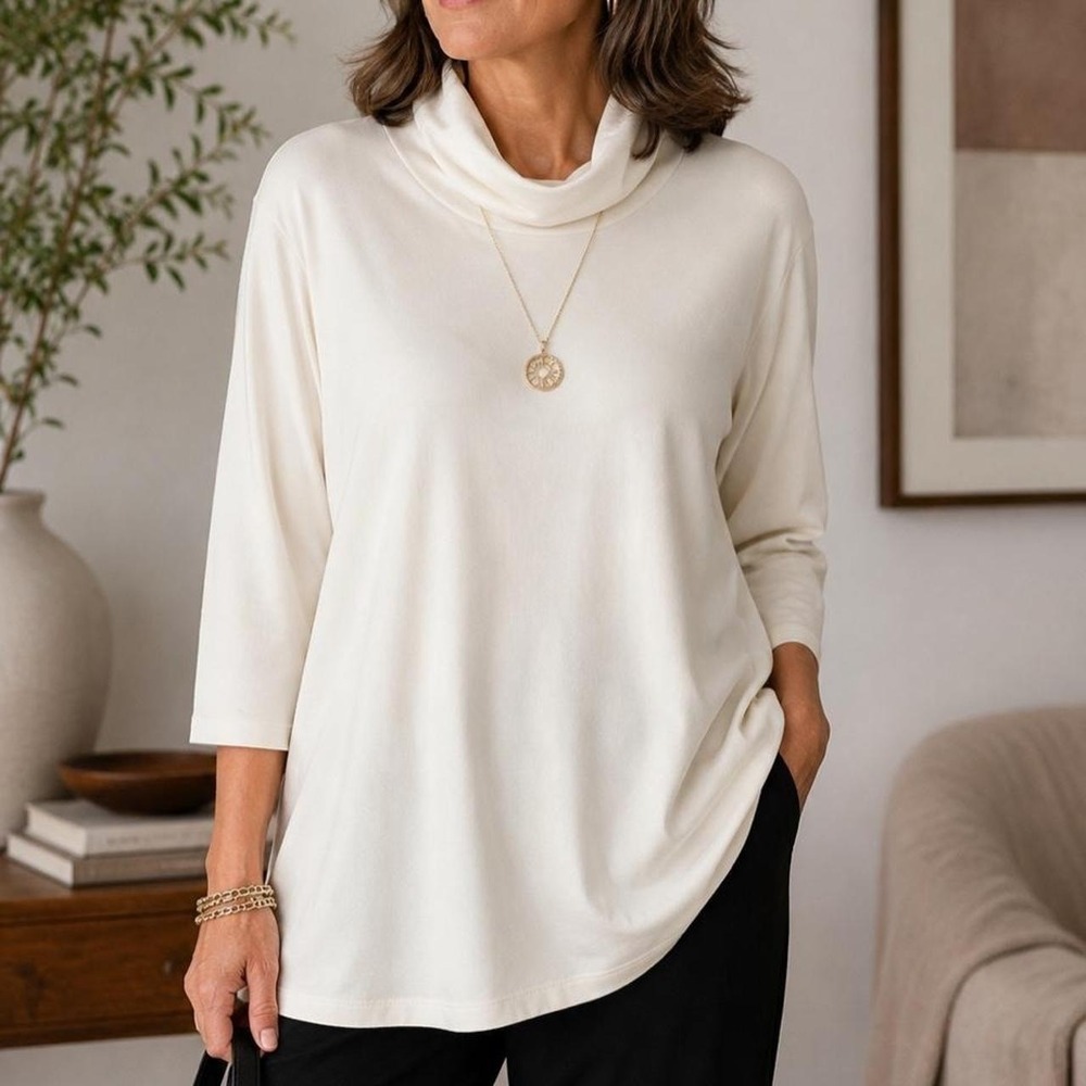 Lauren Ralph Lauren Soft Cream Cowl Draped Neckline 3/4 Sleeve Top 2X 5HNLDD89Q